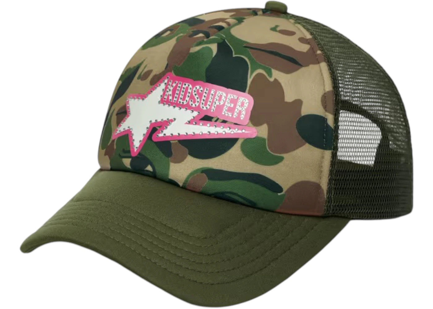 Casquette trucker BAPE x KidSuper Sta Logo strass - Verte