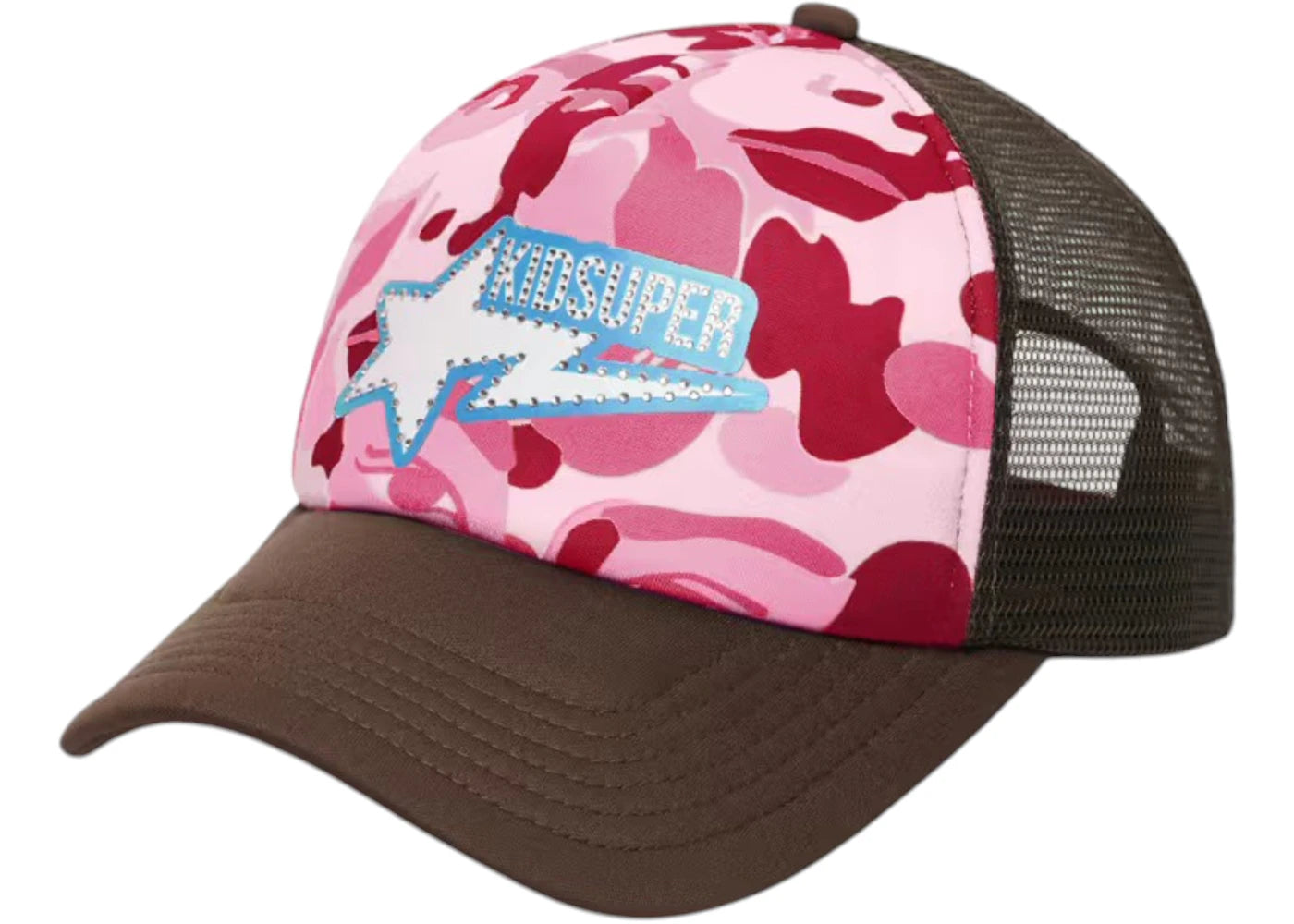 BAPE x KidSuper Sta Logo Rhinestone Trucker Cap-Pink
