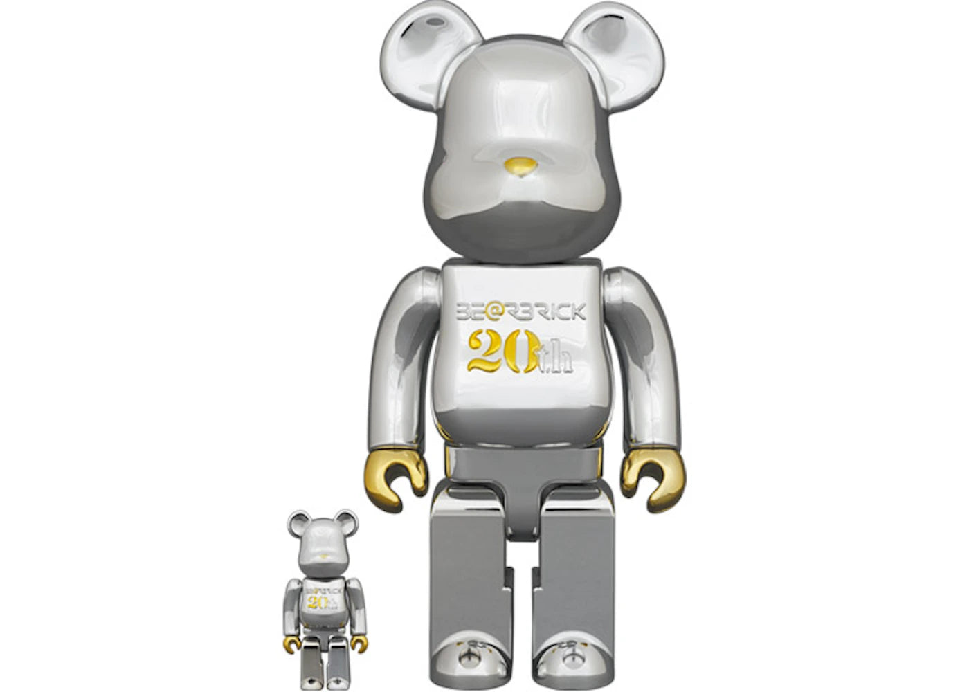 Bearbrick 20th Anniversary 100% & 400% Set-Gold & Silver Chrome Ver.