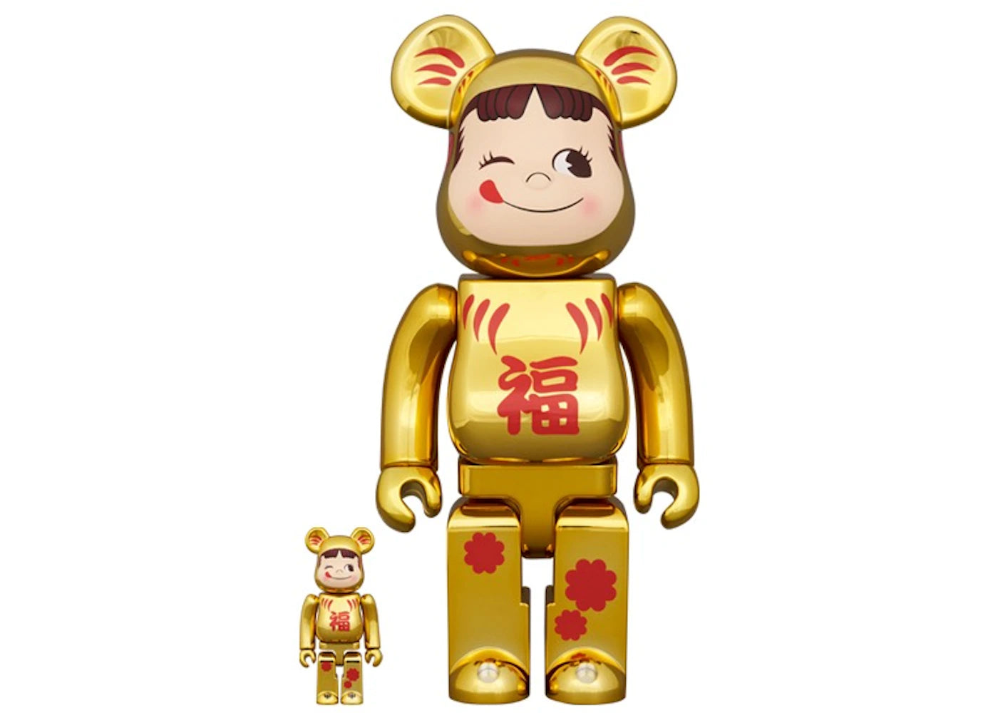 Bearbrick Daruma Peko-Chan Gold Plated 100% & 400% Set-