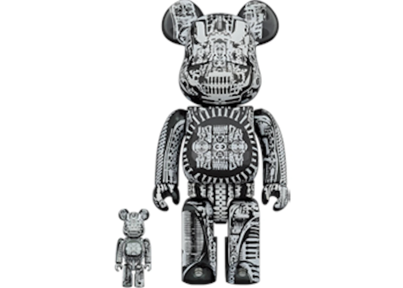 Bearbrick HR GIGER 100% & 400% Set-Black Chrome