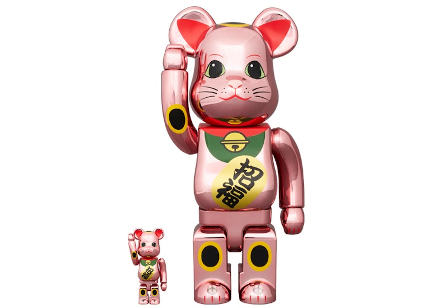 Bearbrick Lucky Cat 100% & 400% Set-Pink Gold Plated