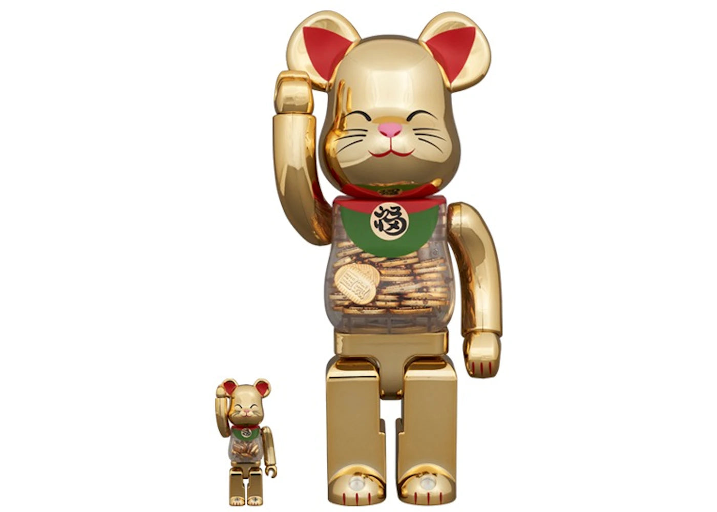 Bearbrick Lucky Cat Oval Good Luck Gold Plated 100% & 400% Set-