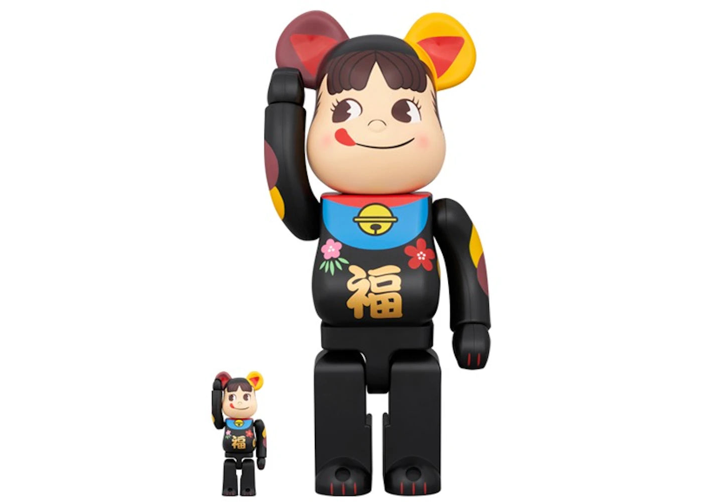 Bearbrick Lucky Cat Peko-Chan Fuku 100% & 400% Set-Black