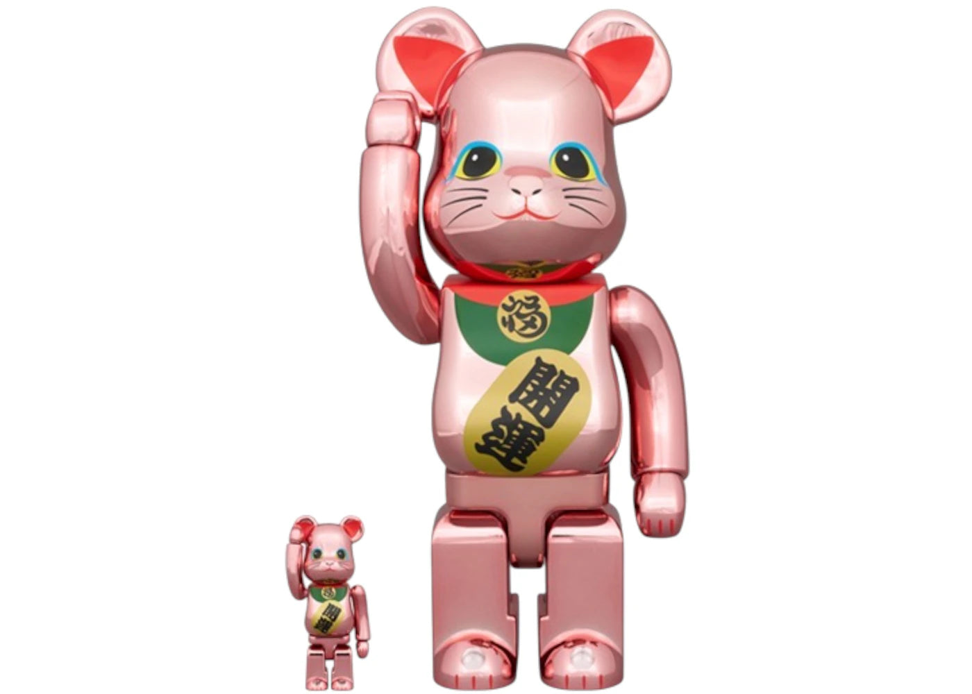 Bearbrick Maneki Neko Good Luck 2 100% &amp; 400% Set-Peach Gold Plated