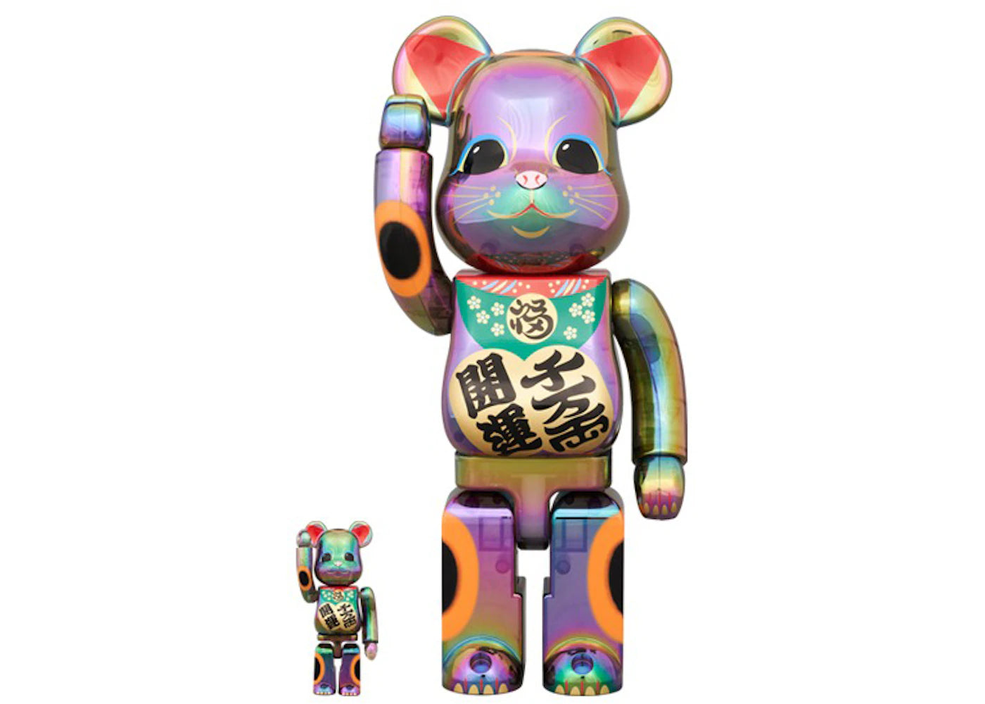 Bearbrick Maneki Neko Good Luck Senman Ryo 100% & 400% Set-Black Transparent