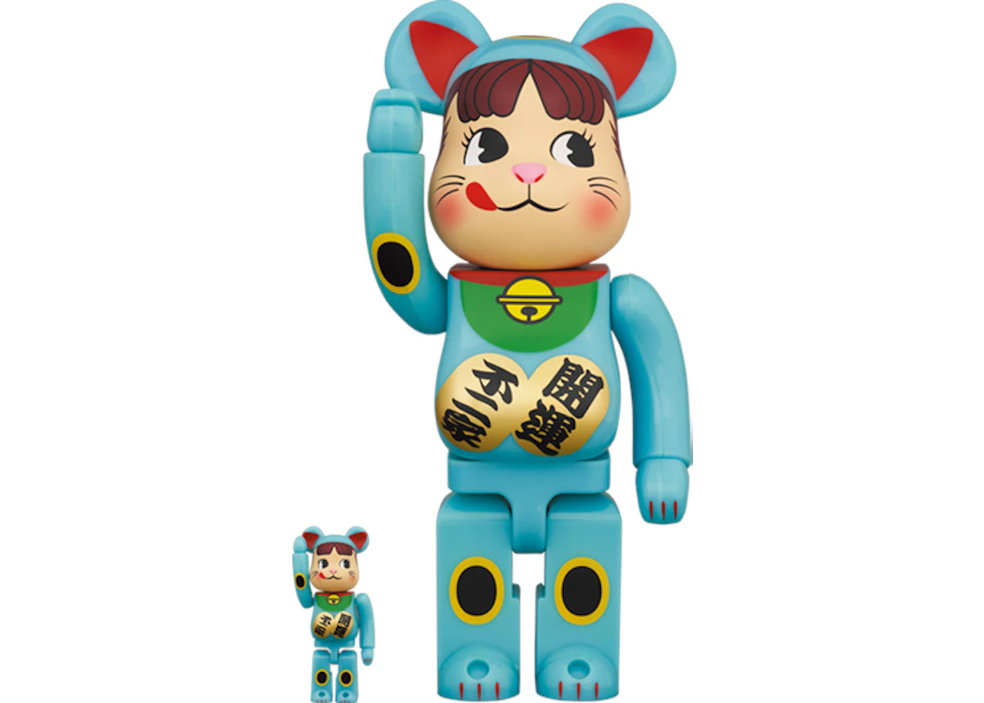 Bearbrick Maneki Neko Peko-chan Blue Liminous 100% & 400% Set-