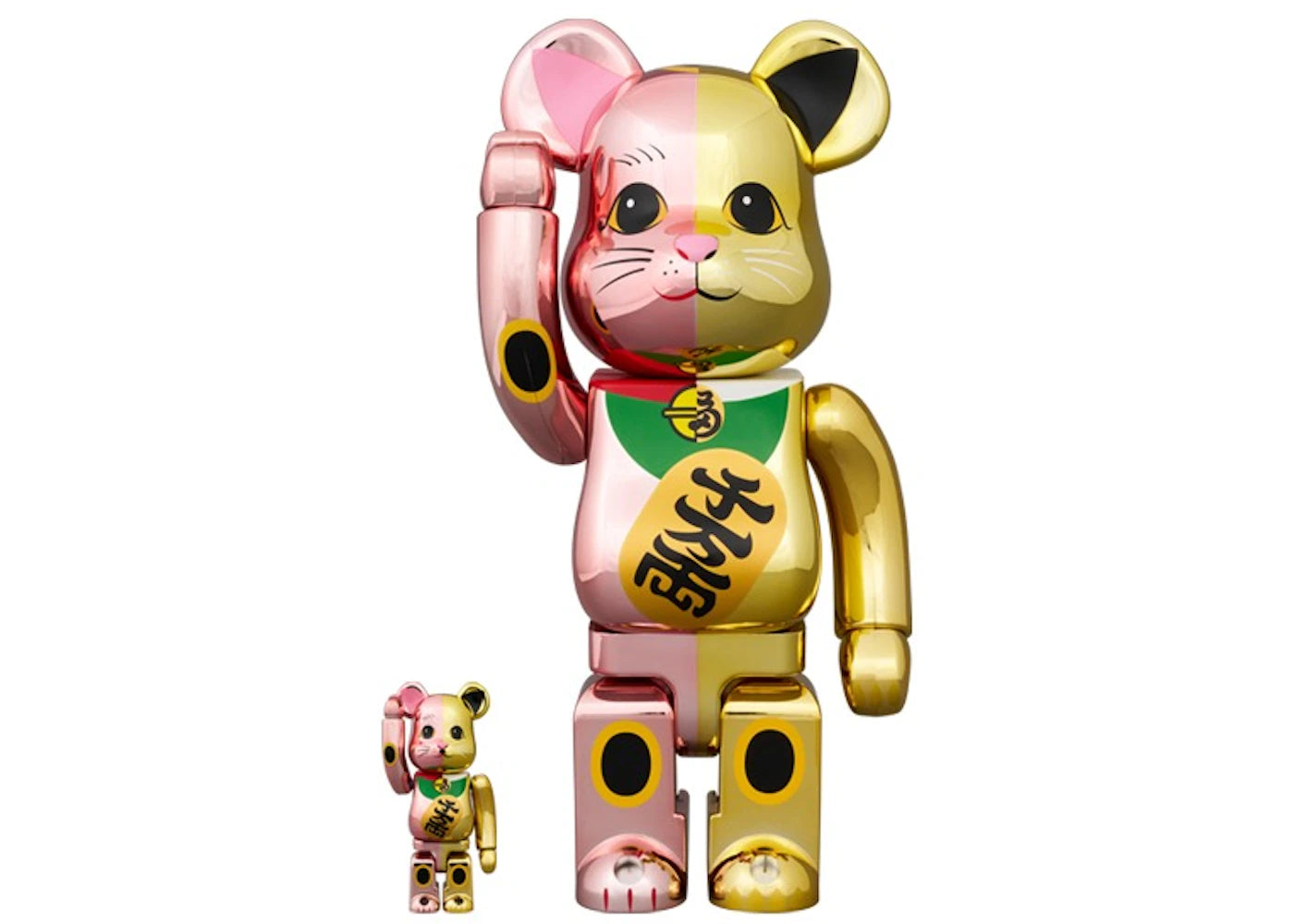 Bearbrick Maneki Neko Ten Man Ryo 100% & 400% Set-Pink/Gold Plated
