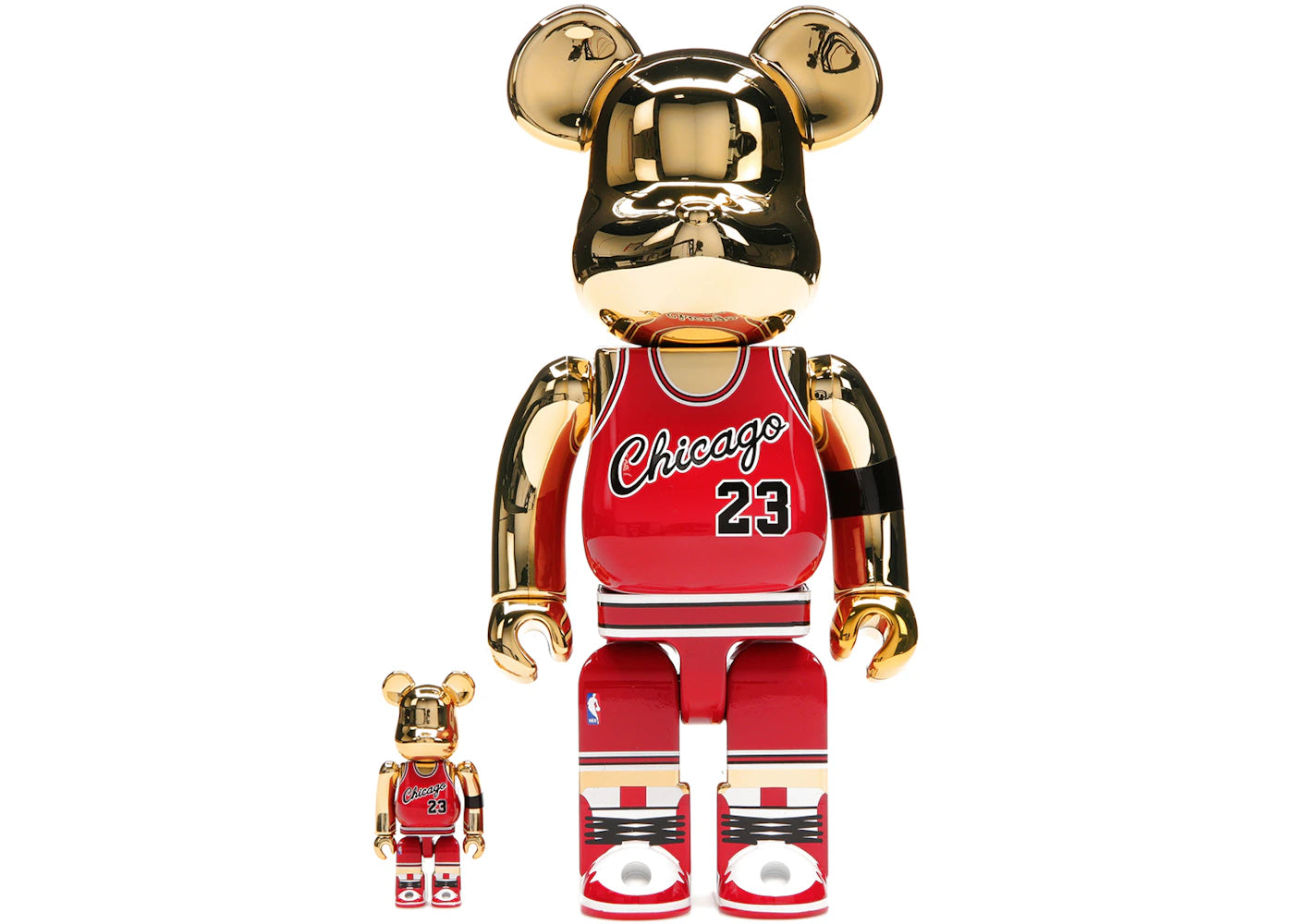 Bearbrick Michael Jordan 1985 Rookie Jersey 100% & 400% Set-Gold Chrome