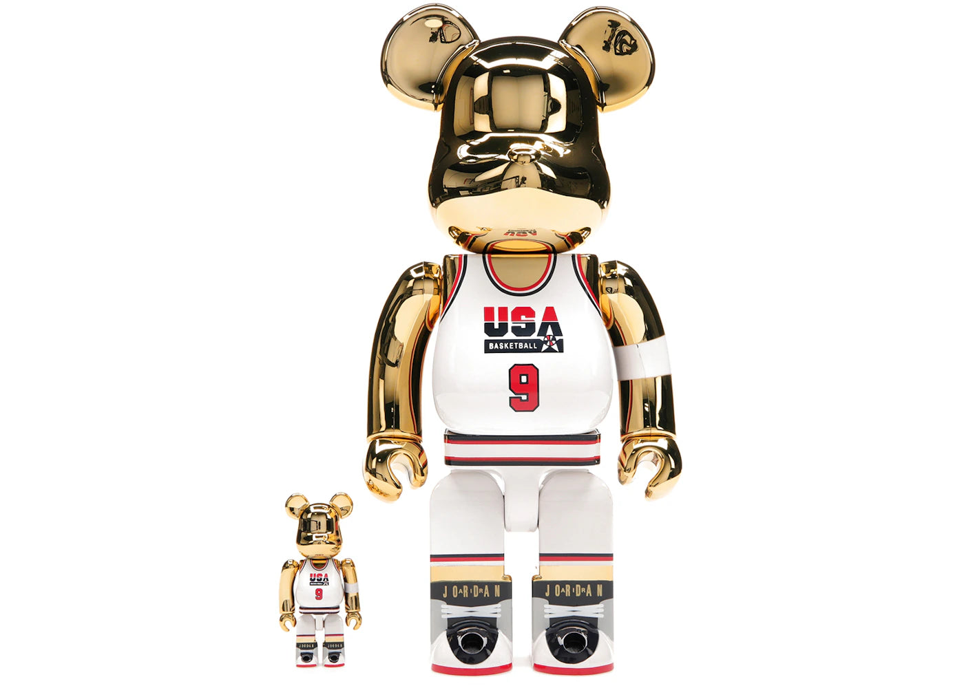 Bearbrick Michael Jordan 1992 Team USA (Dream Team) 100% & 400% Set-Gold Chrome