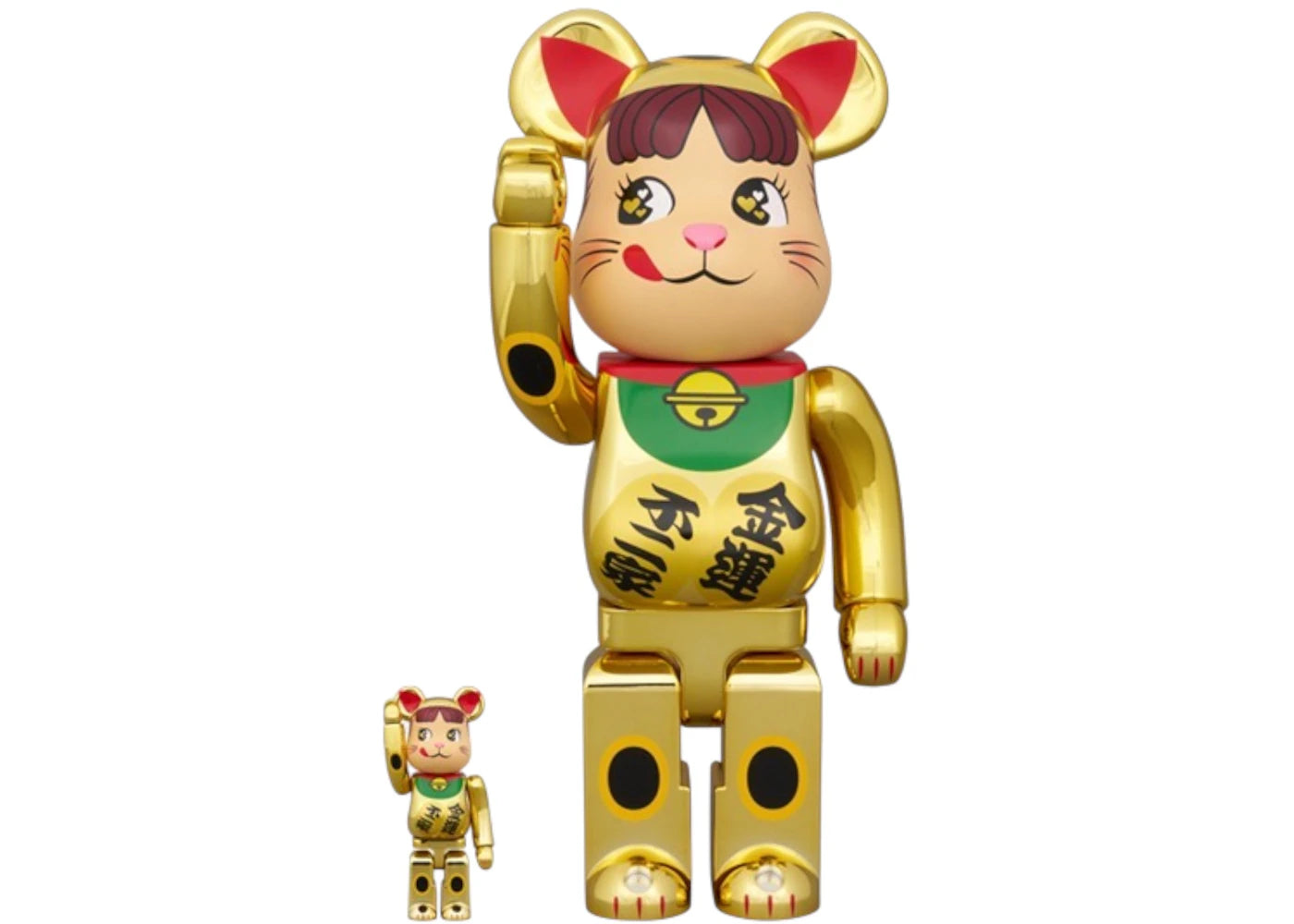 Bearbrick Milky Maneki Neko Peko-chan Money Luck Double Oval 100% & 400% Set-Gold Plated