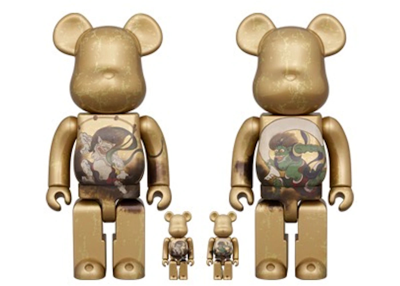 Bearbrick Ogata Korin's Fujin Raijin 4 PC Set 100% & 400% Set-