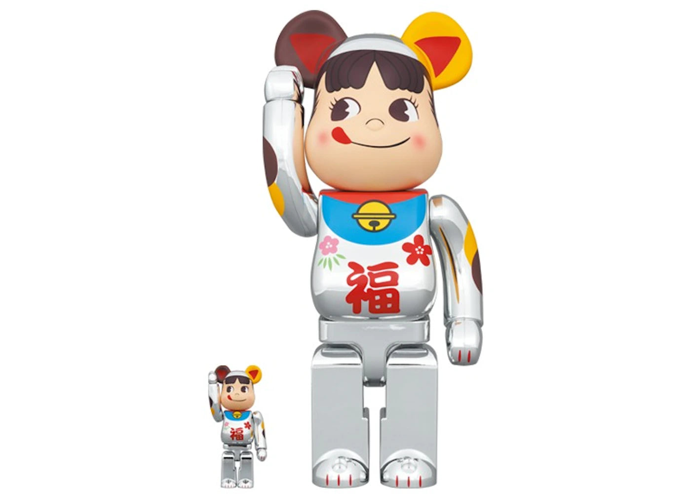 Bearbrick Peko Lucky Cat Peko-chan Lucky 100% & 400% Set-Silver