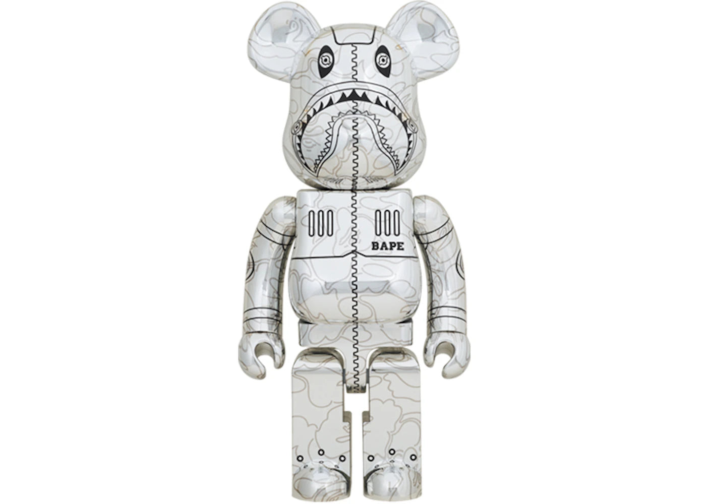 Bearbrick x BAPE x Hajime Sorayama Camo Shark 1000%-Silver