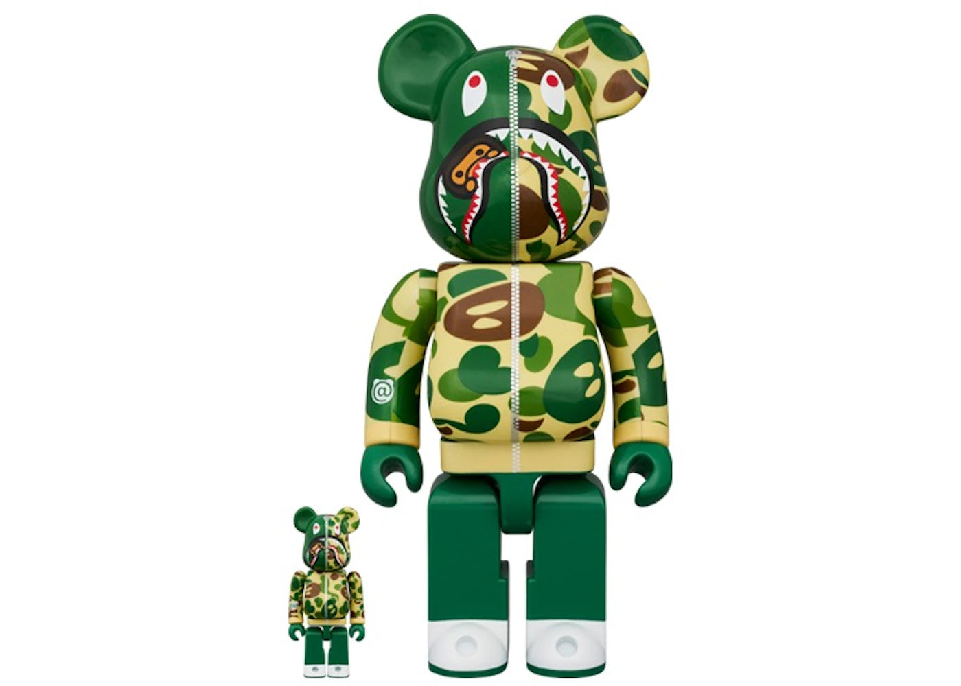 Ensemble Bearbrick x BAPE Baby Milo(R) Camo Shark 100 % et 400 % - Vert