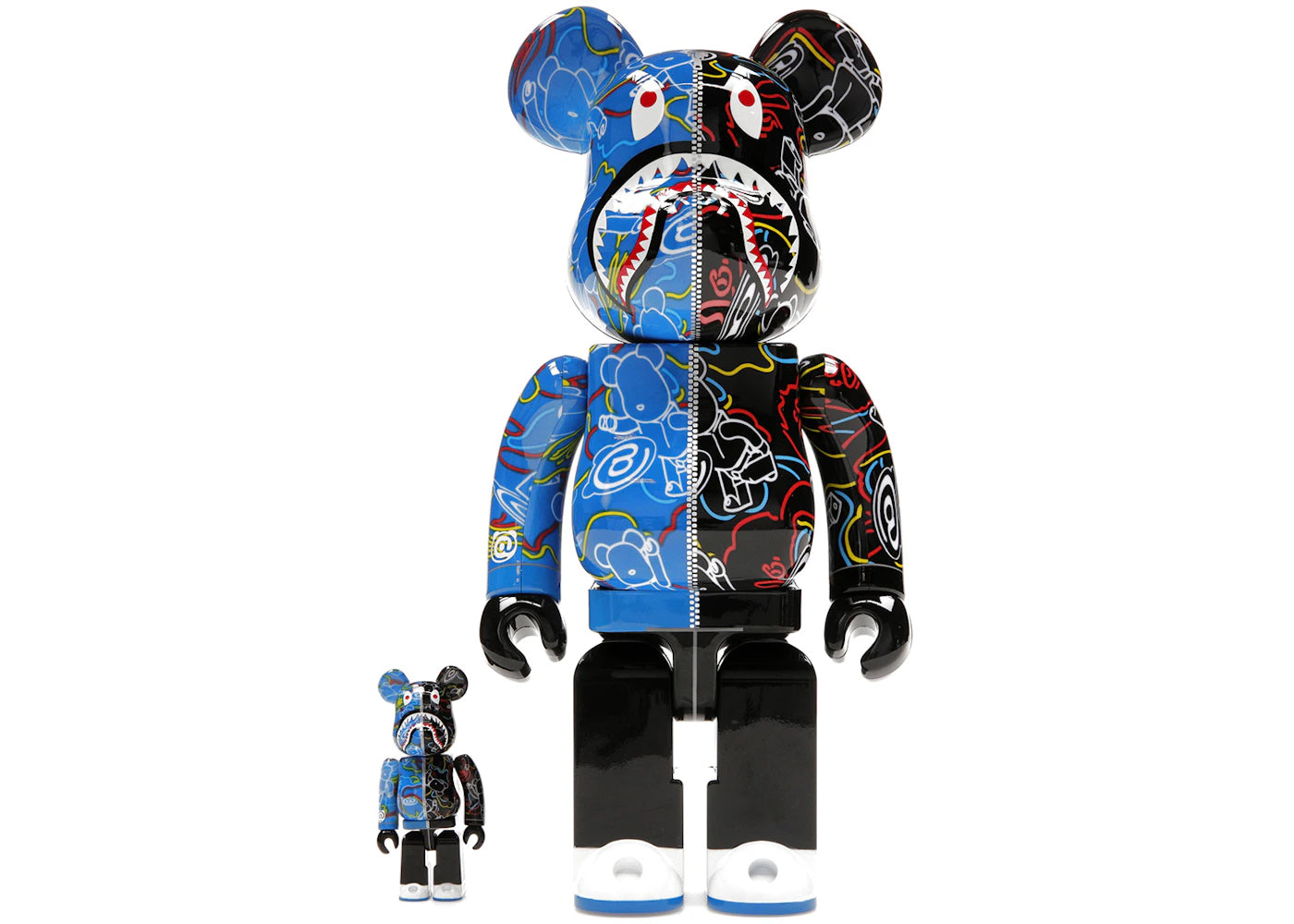 Ensemble Bearbrick x BAPE Line Camo Shark 100 % et 400 % - Bleu/Noir