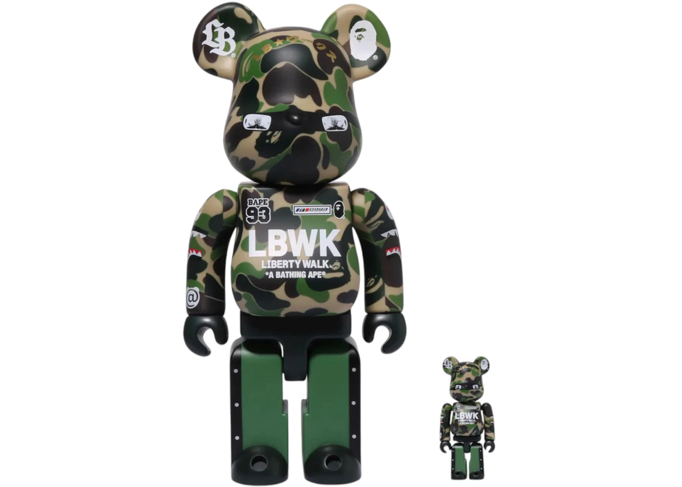 Ensemble Bearbrick x BAPE XLBWK Livaken Knu ABC Camo 100 % et 400 % - Vert 
