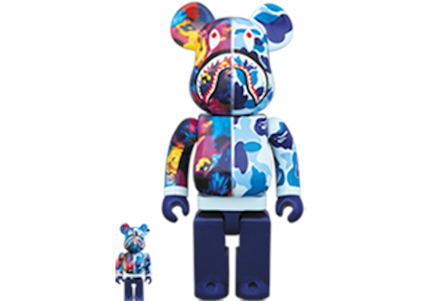 Bearbrick x Bape x Mika Ninagawa Shark 100% &amp; 400% Set Bleu