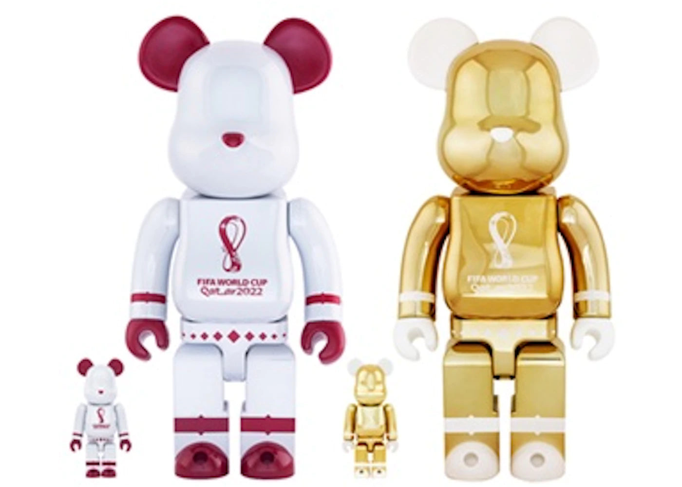 Bearbrick x FIFA World Cup Qatar 2022 100% & 400% 4-Pc Set-White Chrome/Gold