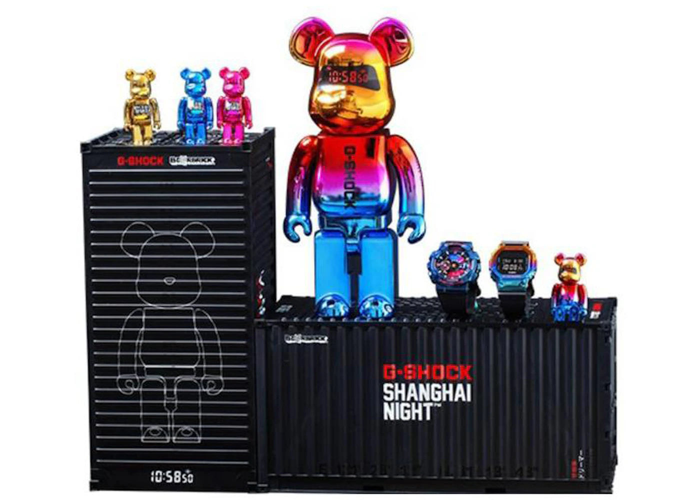 Bearbrick x G-Shock GM-110SN & GM5600SN & 400% Figure Rainbow & 100% Figure x4-