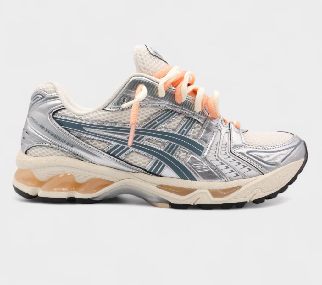 ASICS Gel-Kayano 14 Birch Pure Silver Teal Gold Double Laces