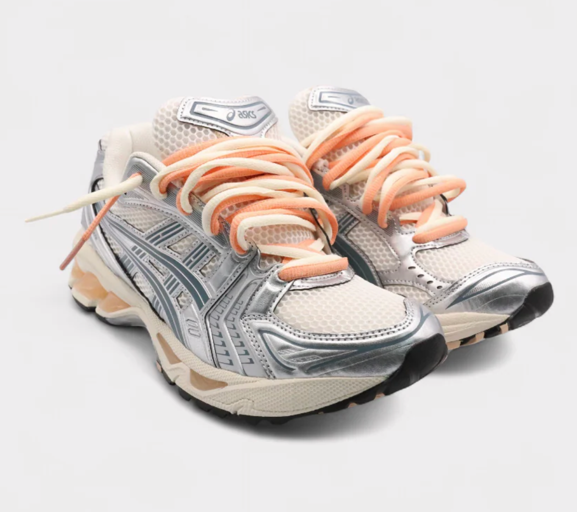 ASICS Gel-Kayano 14 Birch Pure Silver Teal Gold Double Lacets 