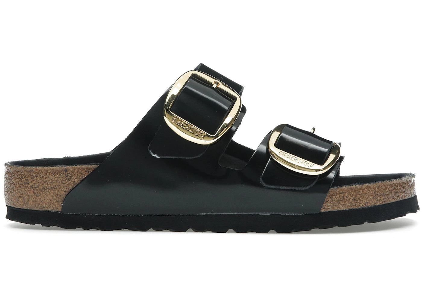 Birkenstock Arizona Big Buckle - Cuir naturel verni noir et or (Femme)
