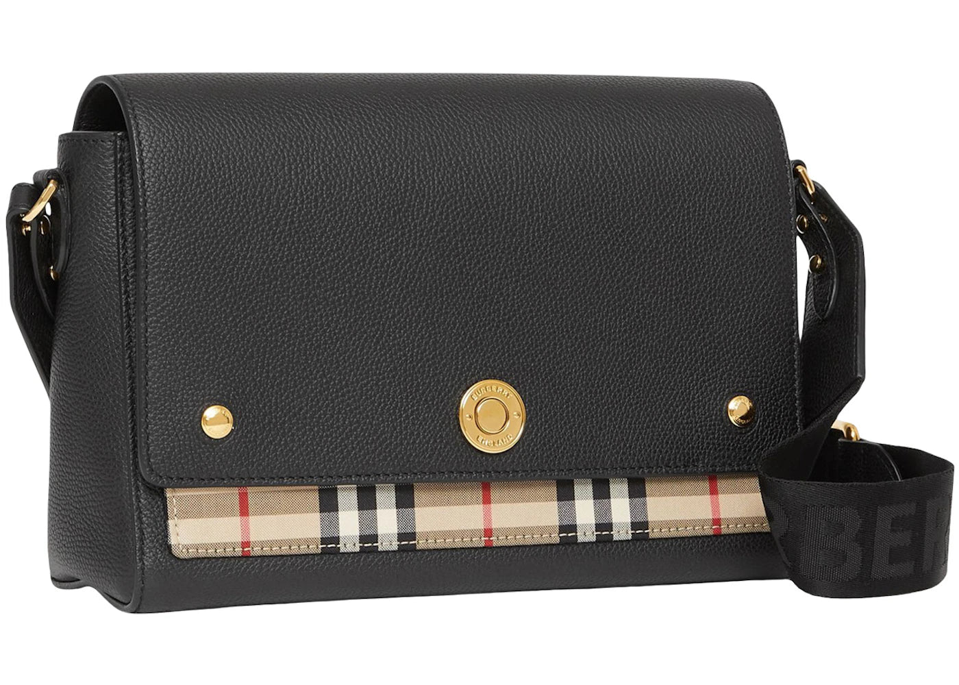 Burberry Leather and Vintage Check Note Crossbody Bag Black - main view