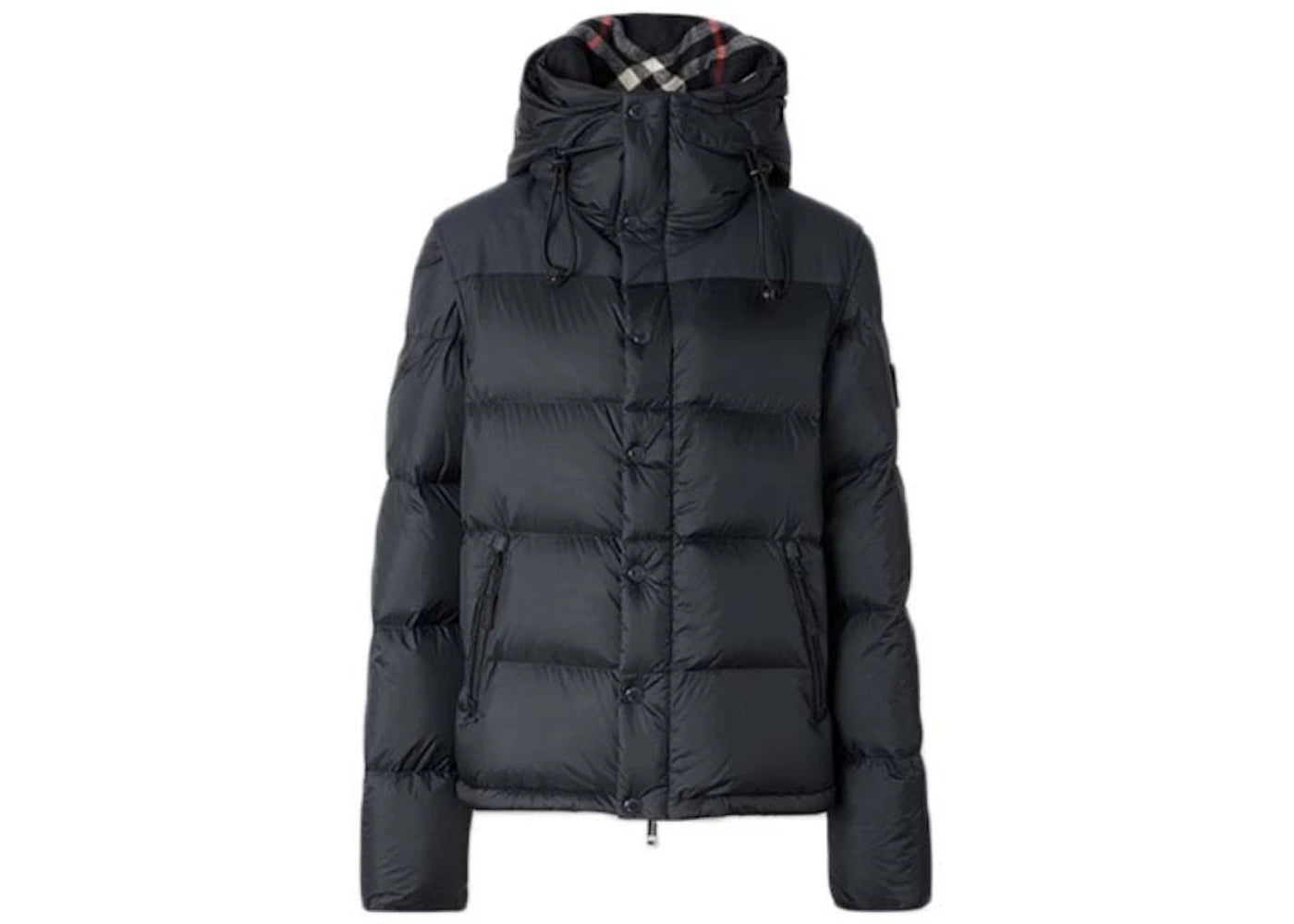 Burberry Lockwell Detachable Sleeve Check Hooded Puffer Down Jacket-Navy