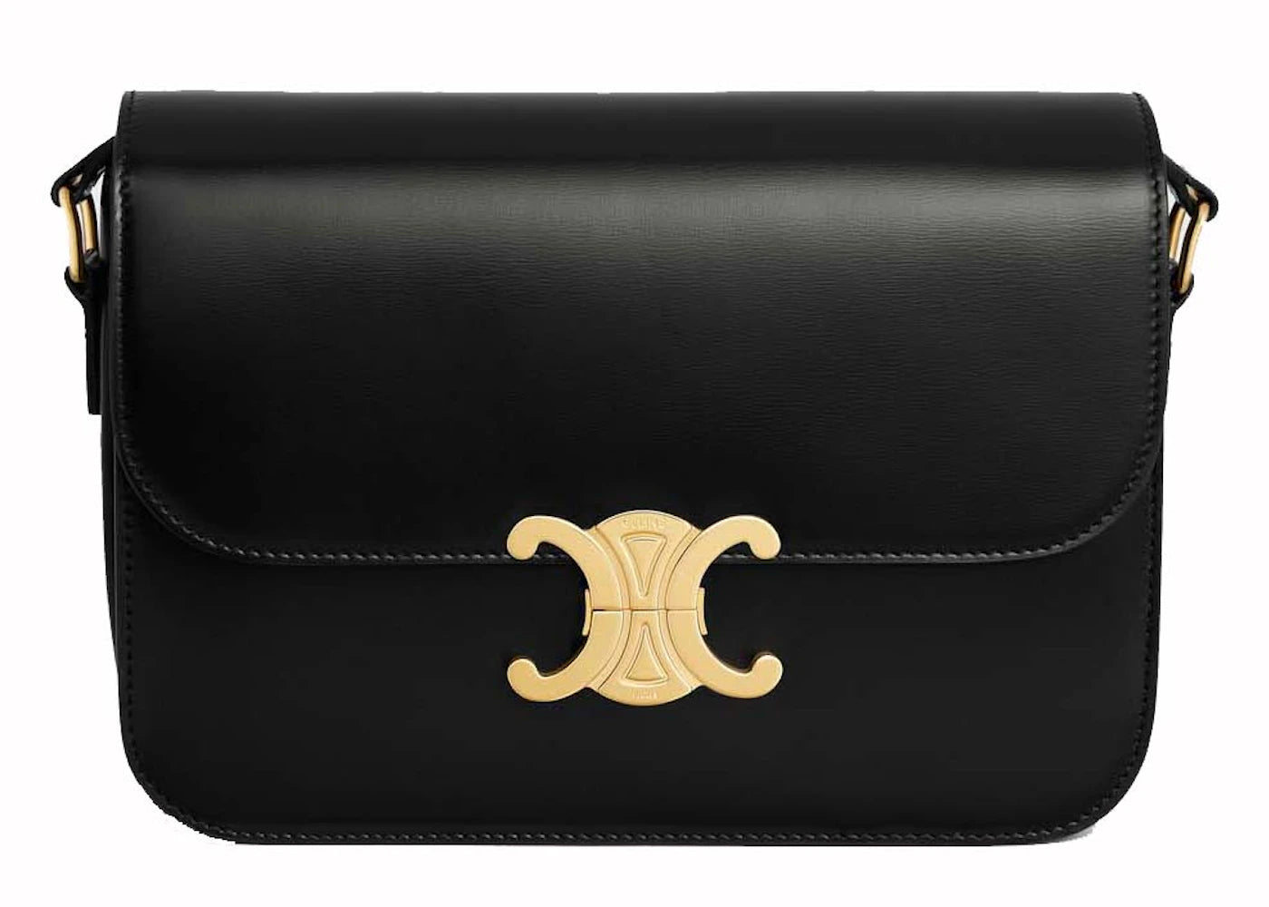 Celine Classique Triomphe Shoulder Bag in Shiny Calfskin Black - main view