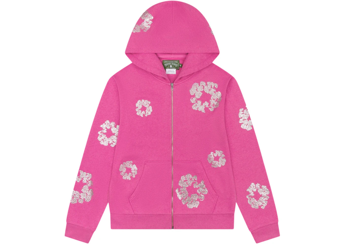 Denim Tears Cashmere Swarovski Cotton Wreath Zip Hoodie-Pink