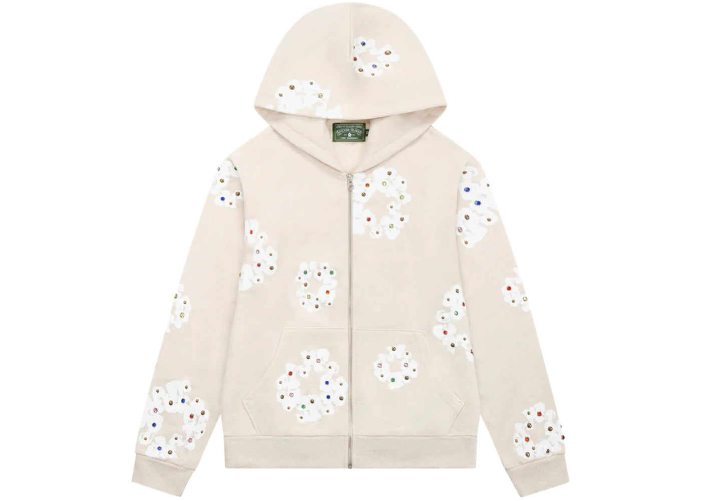 Denim Tears Rhinestone Cotton Wreath Zip Hoodie-Oatmeal