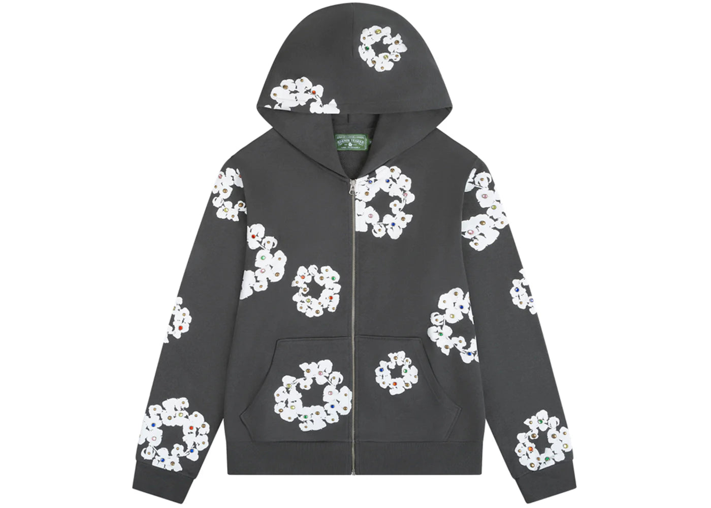 Denim Tears Rhinestone Cotton Wreath Zip Hoodie-Vintage Black