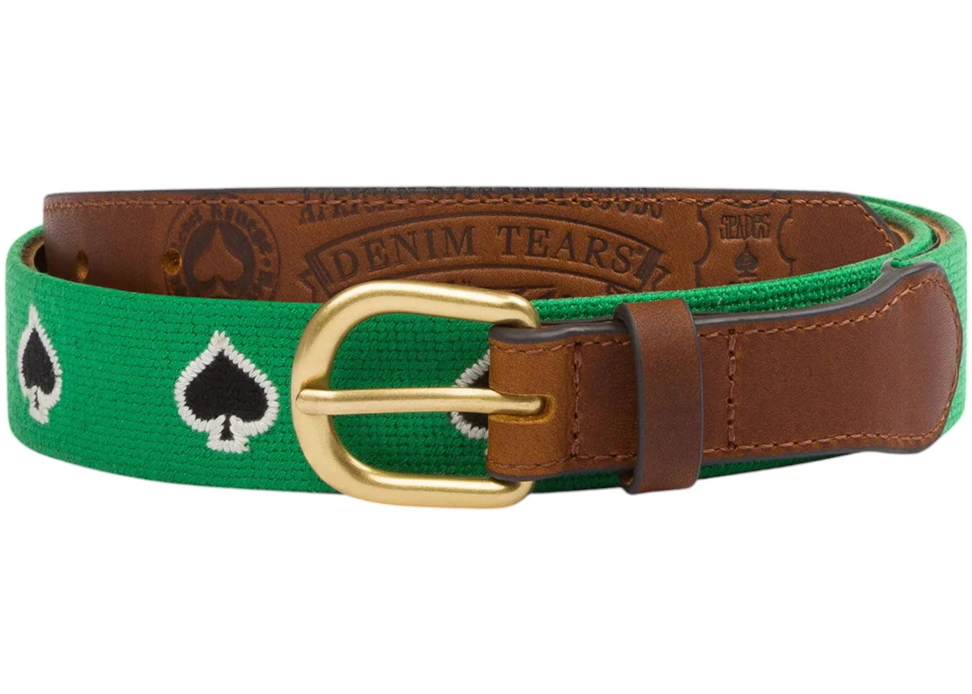 Denim Tears x Stussy Spade Needlepoint Belt-Green/Brown