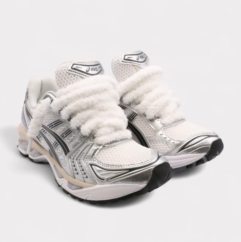 ASICS Gel-Kayano 14-White Graphite Grey Fluffy Laces White