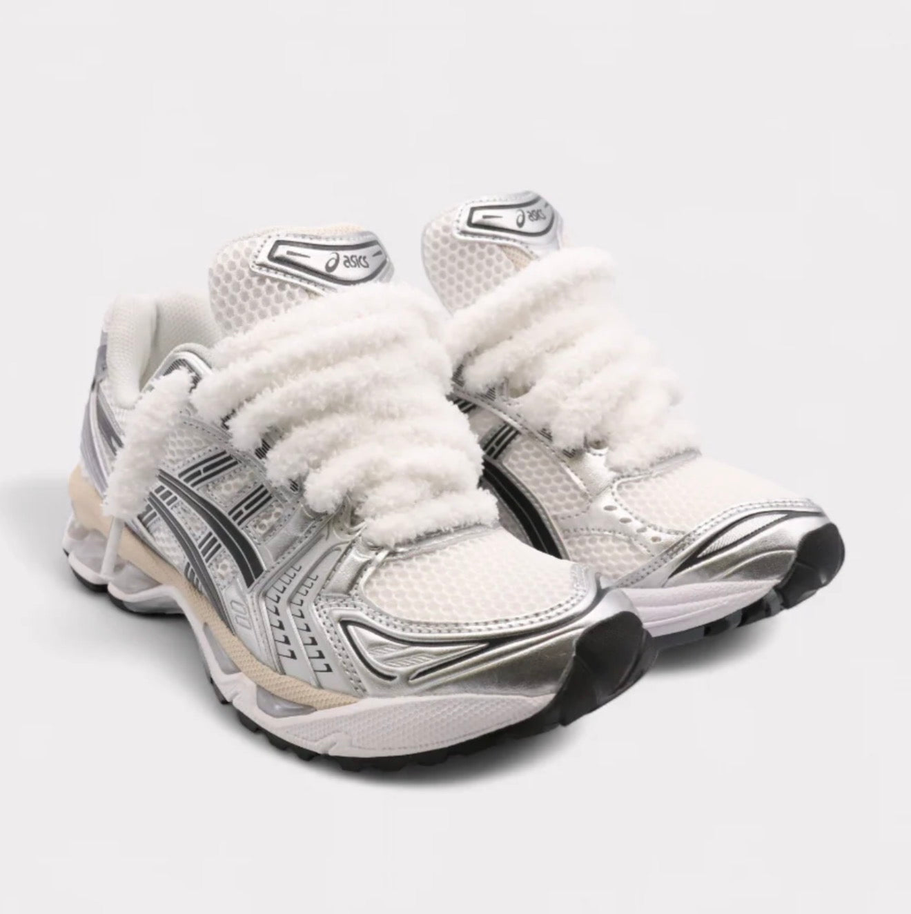 ASICS Gel-Kayano 14-White Graphite Grey Fluffy Laces White