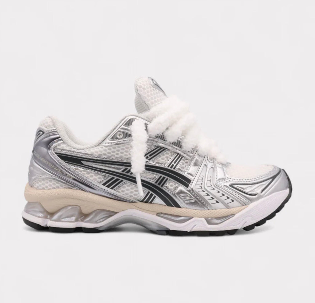 ASICS Gel-Kayano 14-White Graphite Grey Fluffy Laces White