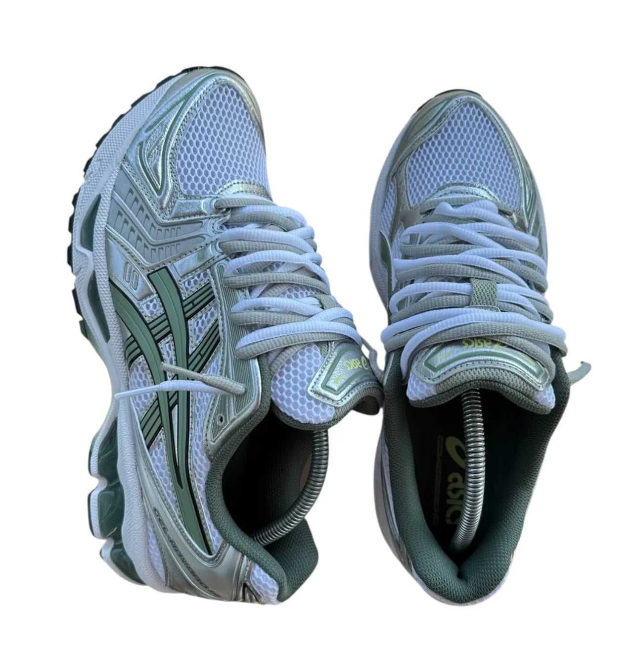 ASICS Gel-Kayano 14-White Pure Silver Slate Grey Sage Double Laces