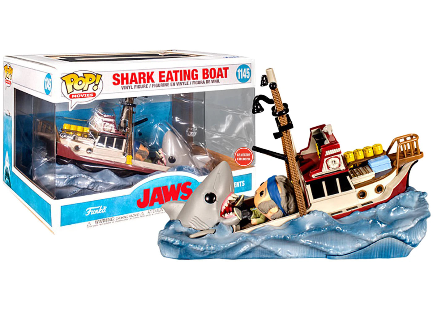 Funko Pop! Movies Jaws Shark Eating Boat (& Quint) Movie Moments GameStop Exclusive Figure #1145-