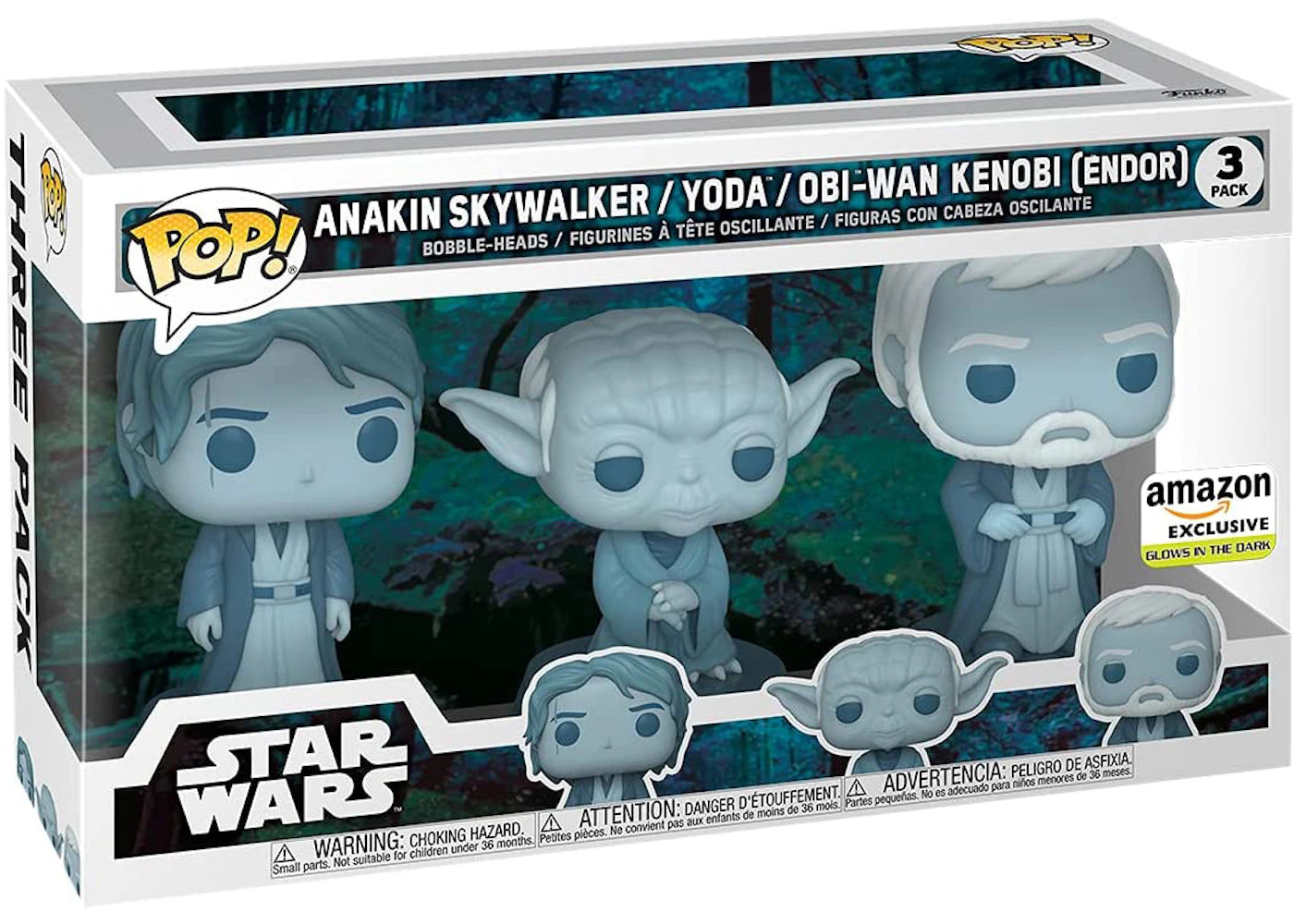 Funko Pop! Star Wars Across The Galaxy Force Ghost Anakin Skywalker/Yoda/Obi-Wan Kenobi (Endor) GITD Amazon Exclusive 3-Pack