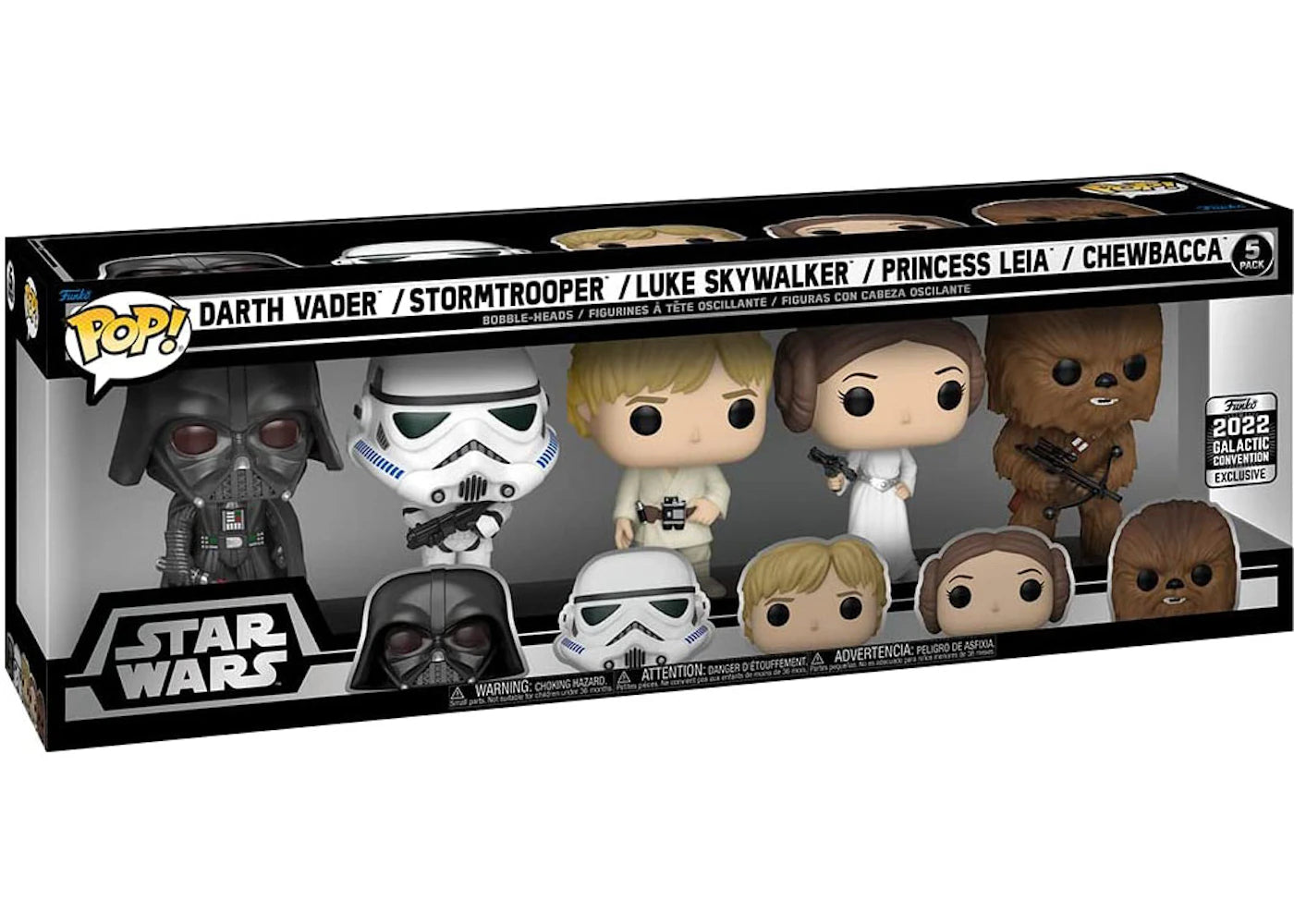 Funko Pop! Star Wars Darth Vader/Stormtrooper/Luke Skywalker/Princess Leia/Chewbacca 2022 Galactic Convention Exclusive 5-Pack-