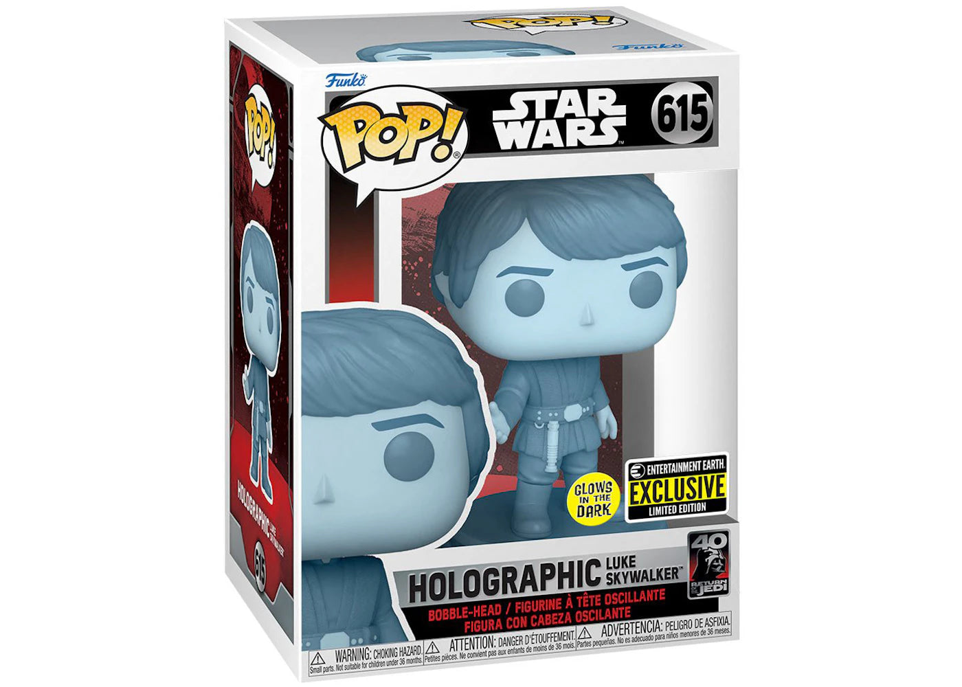 Funko Pop! Star Wars ROTJ 40th Anniversary Holographic Luke Skywalker GITD Entertainment Earth Exclusive Figure #615-