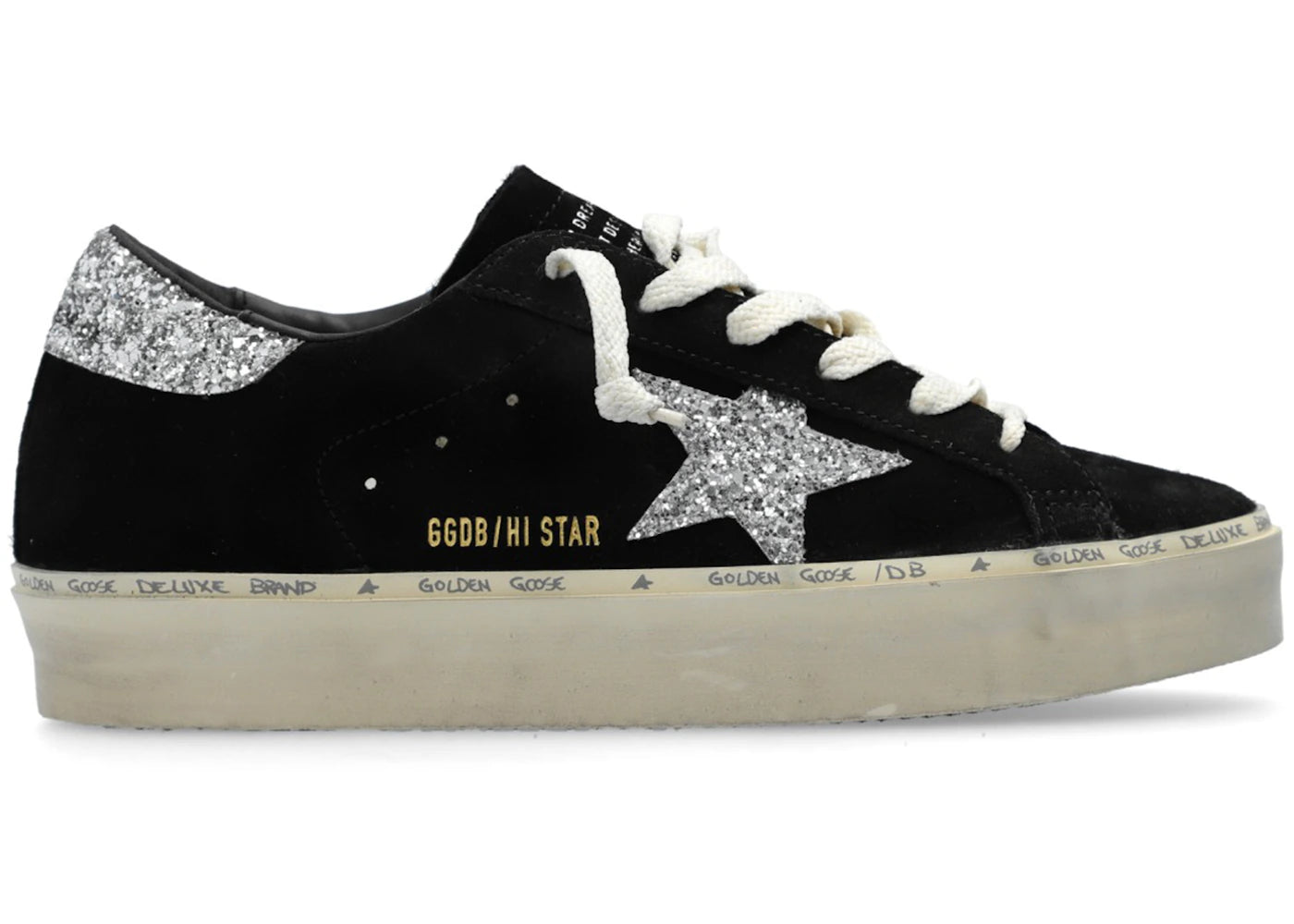 Golden Goose Hi Star Suede Black Silver Glitter