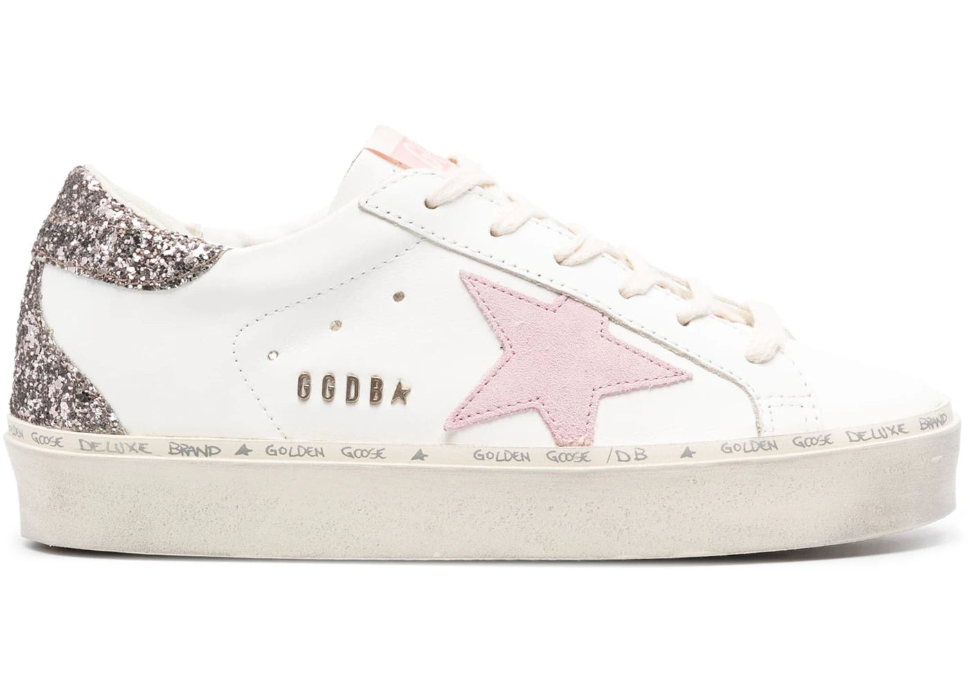 Golden Goose Hi Star White Antique Pink Glitter