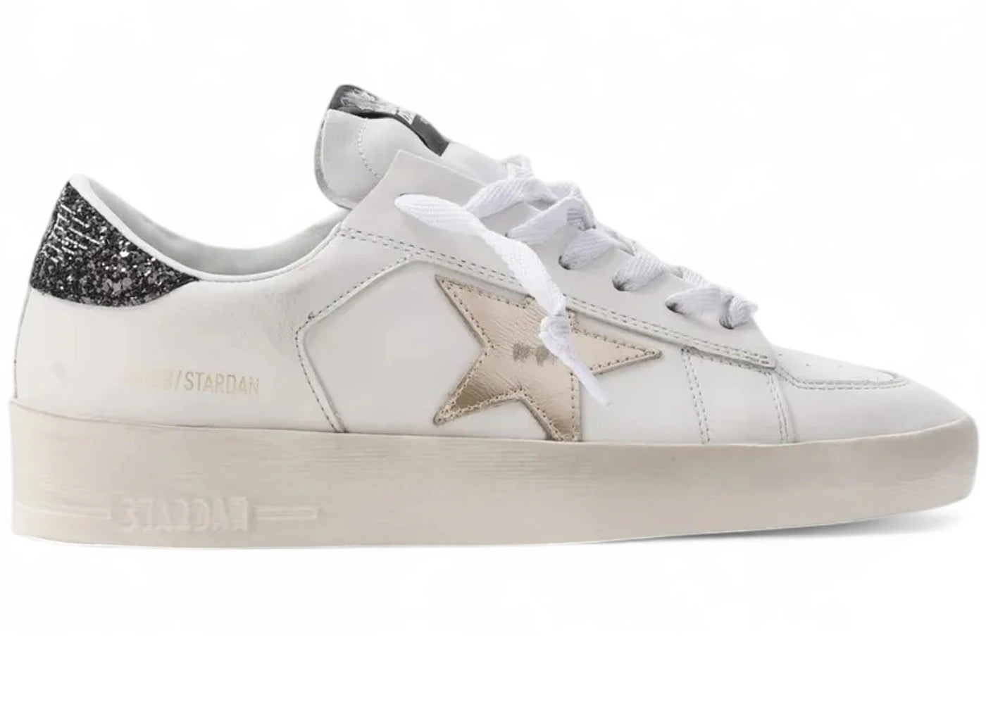 Golden Goose Stardan White Gold Black Glitter Heel