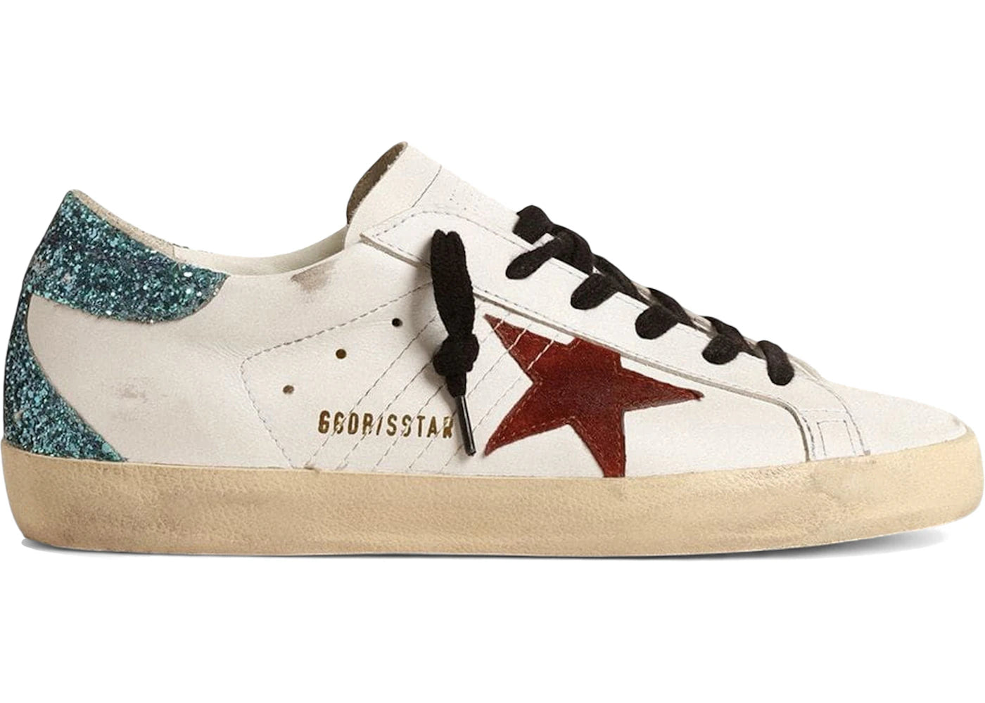 Golden Goose Super-Star White Burgundy Light Blue Glitter Heel