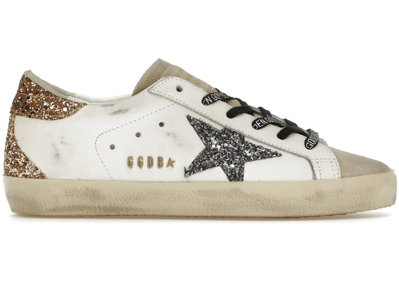 Golden Goose Super-Star-White Silver Gold Glitter (Women's)