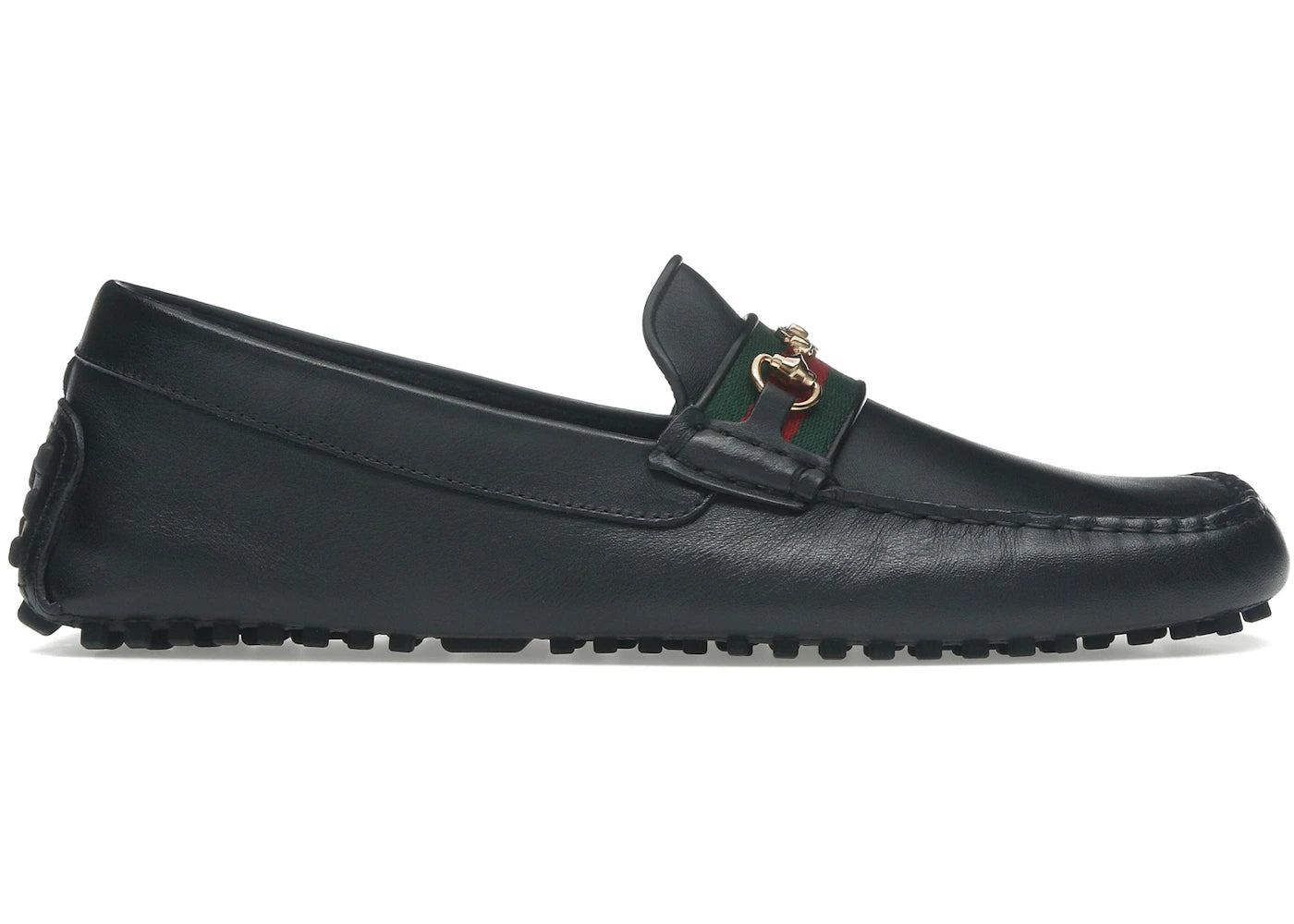 Gucci Ayrton Webbing-Trimmed Horsebit Leather Driver Loafers-Black