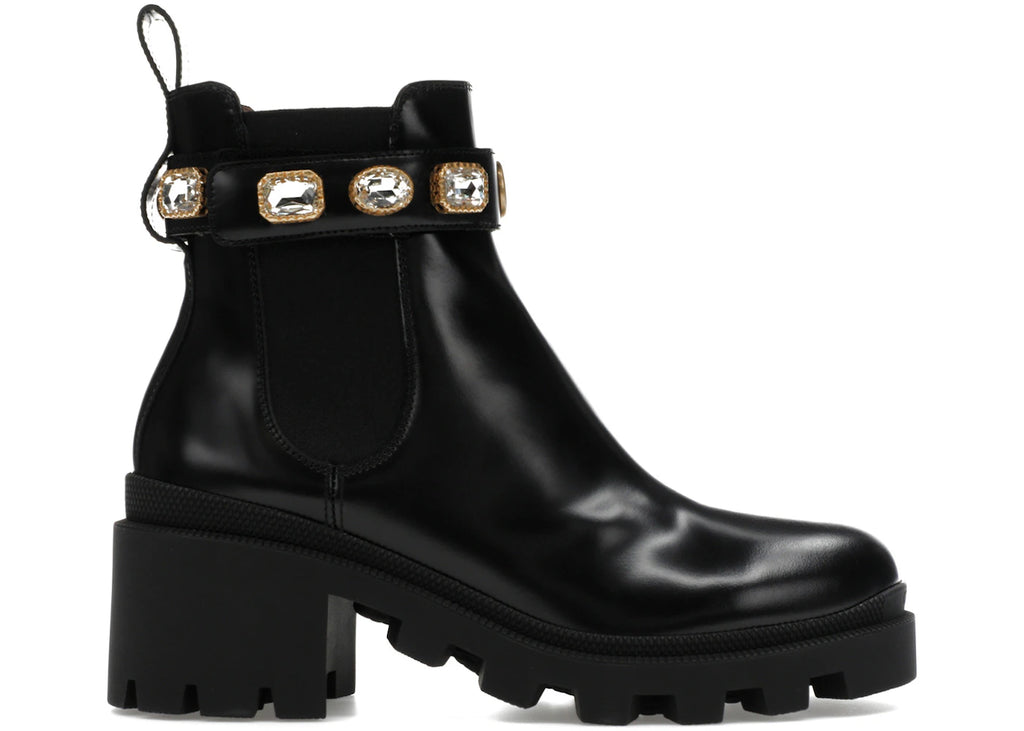 Gucci Crystal Belt 60mm Ankle Boot Black Leather - main view