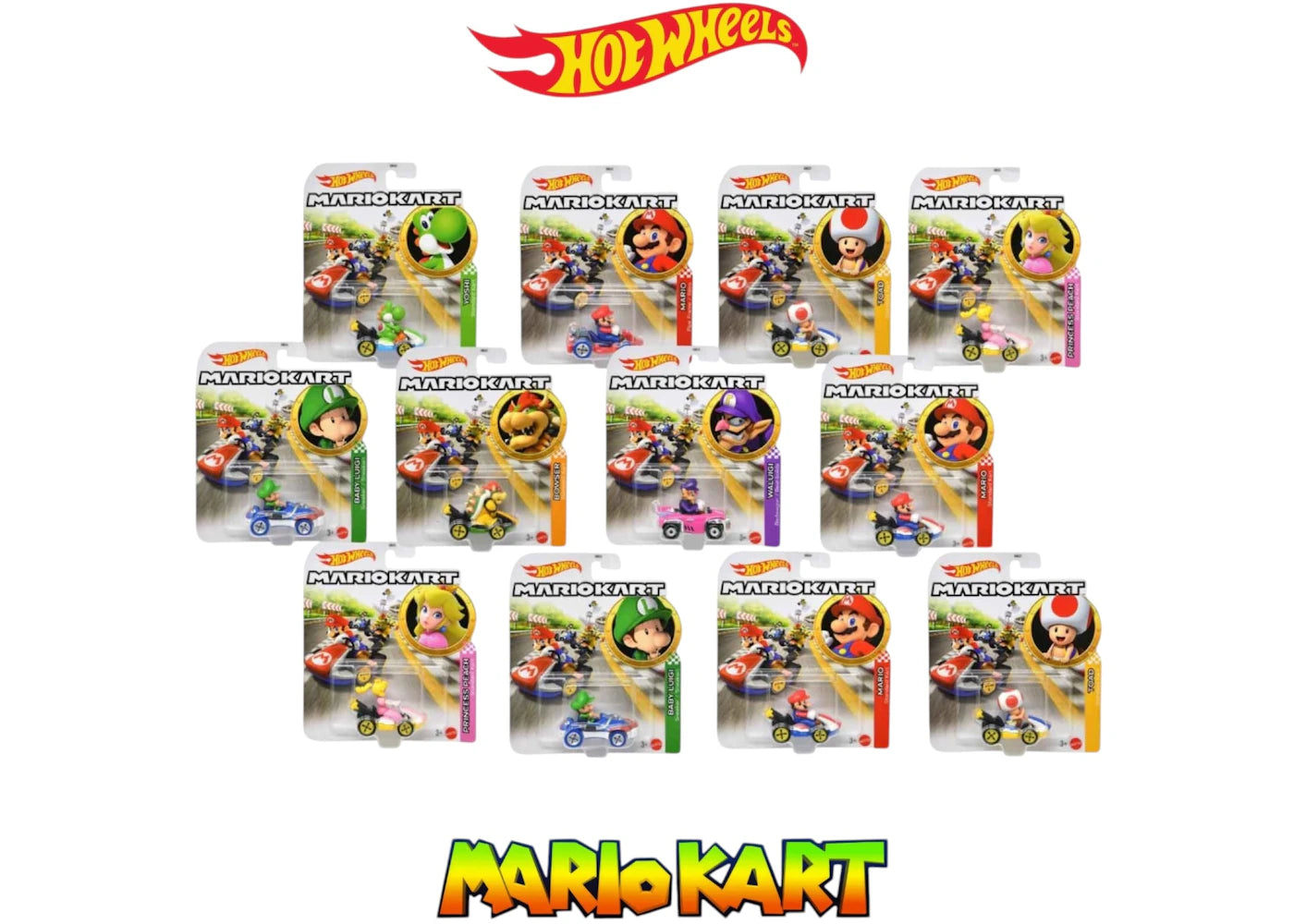 Hot Wheels Pack of 12 Hot Wheels Mario Kart 1:64 Scale Mystery Random Assortment Packs Black - main view